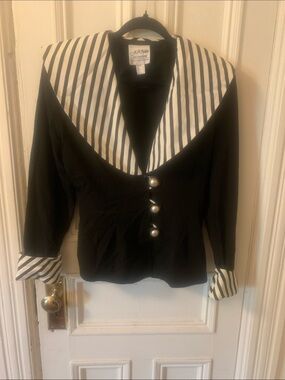 Joseph Ribkoff Black Jacket with White Striped Collar
